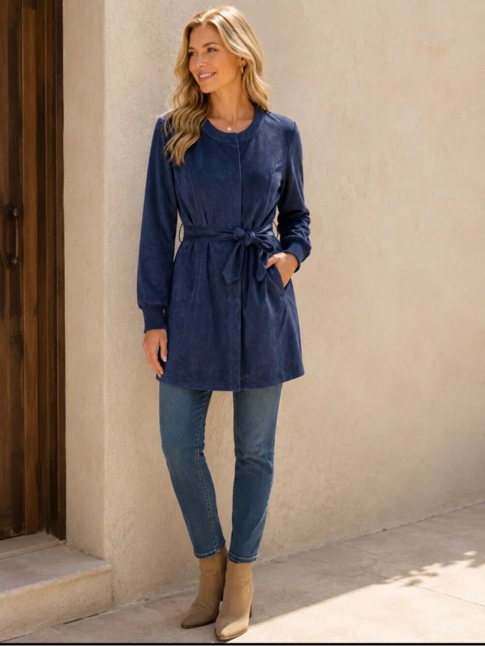 NWOT H by Halston Navy Blue Faux Suede Jacket Size 12